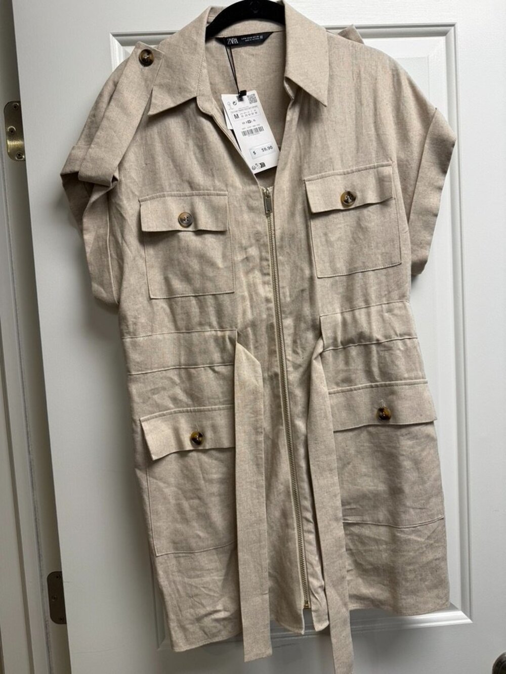 Zara Linen Zip Belted Dress - Picture 2 of 3